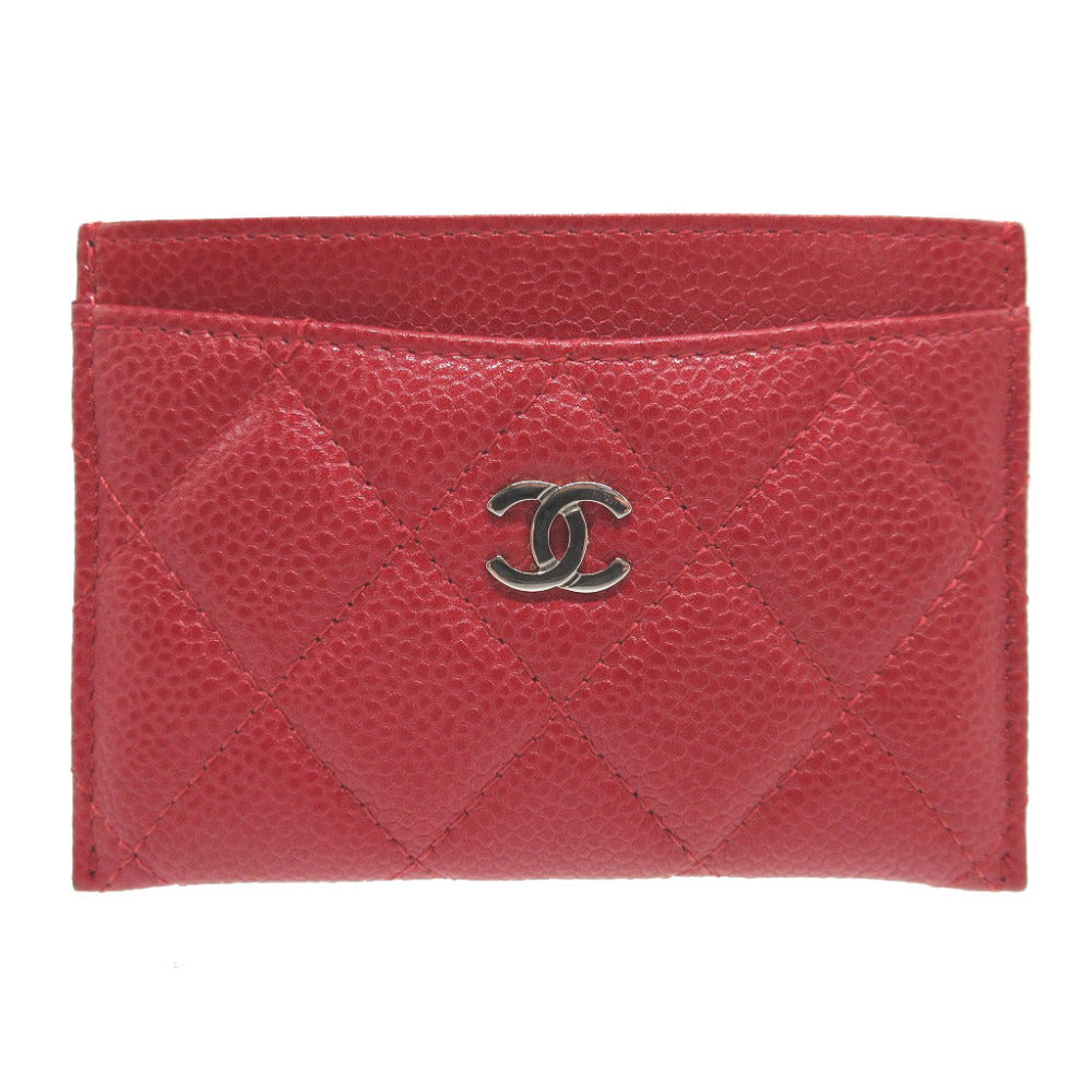 CHANEL Card Case Caviar skin Red Pass case Women Used