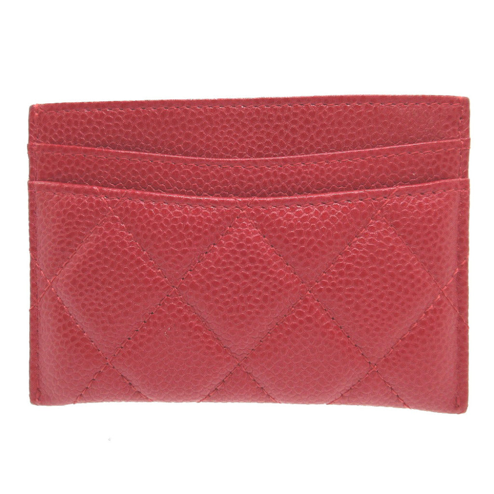CHANEL Card Case Caviar skin Red Pass case Women Used