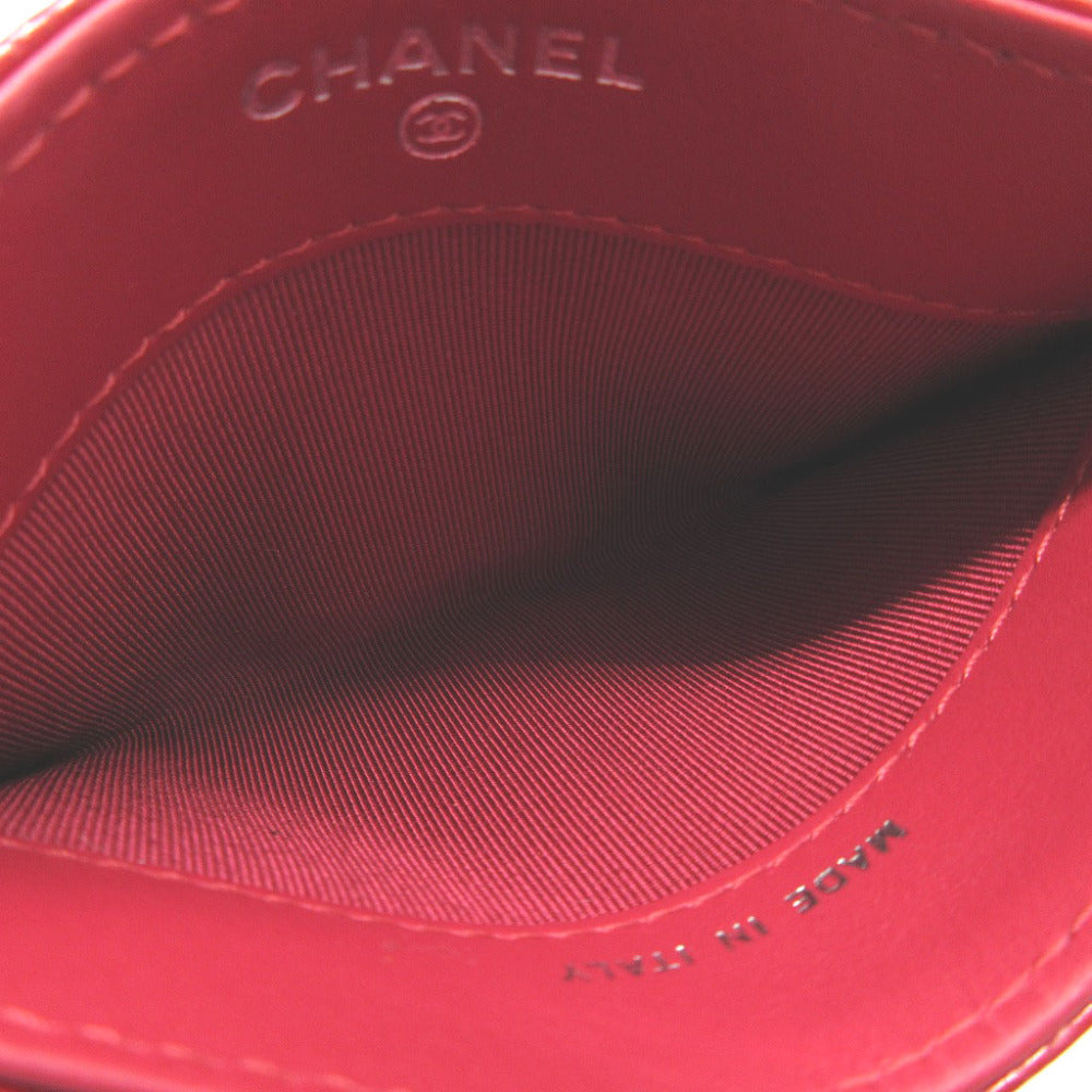 CHANEL Card Case Caviar skin Red Pass case Women Used