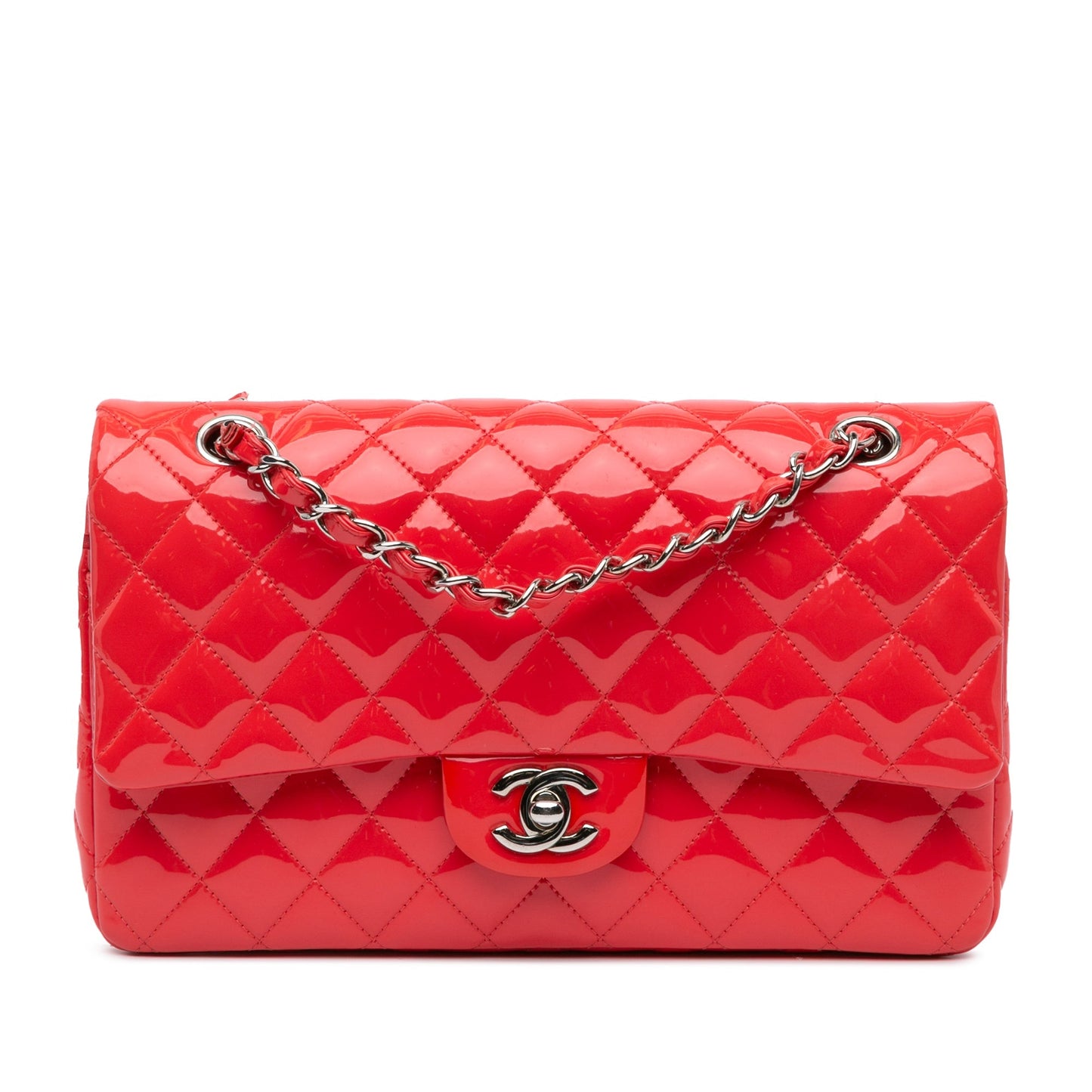Red Chanel Medium Classic Patent Double Flap Shoulder Bag