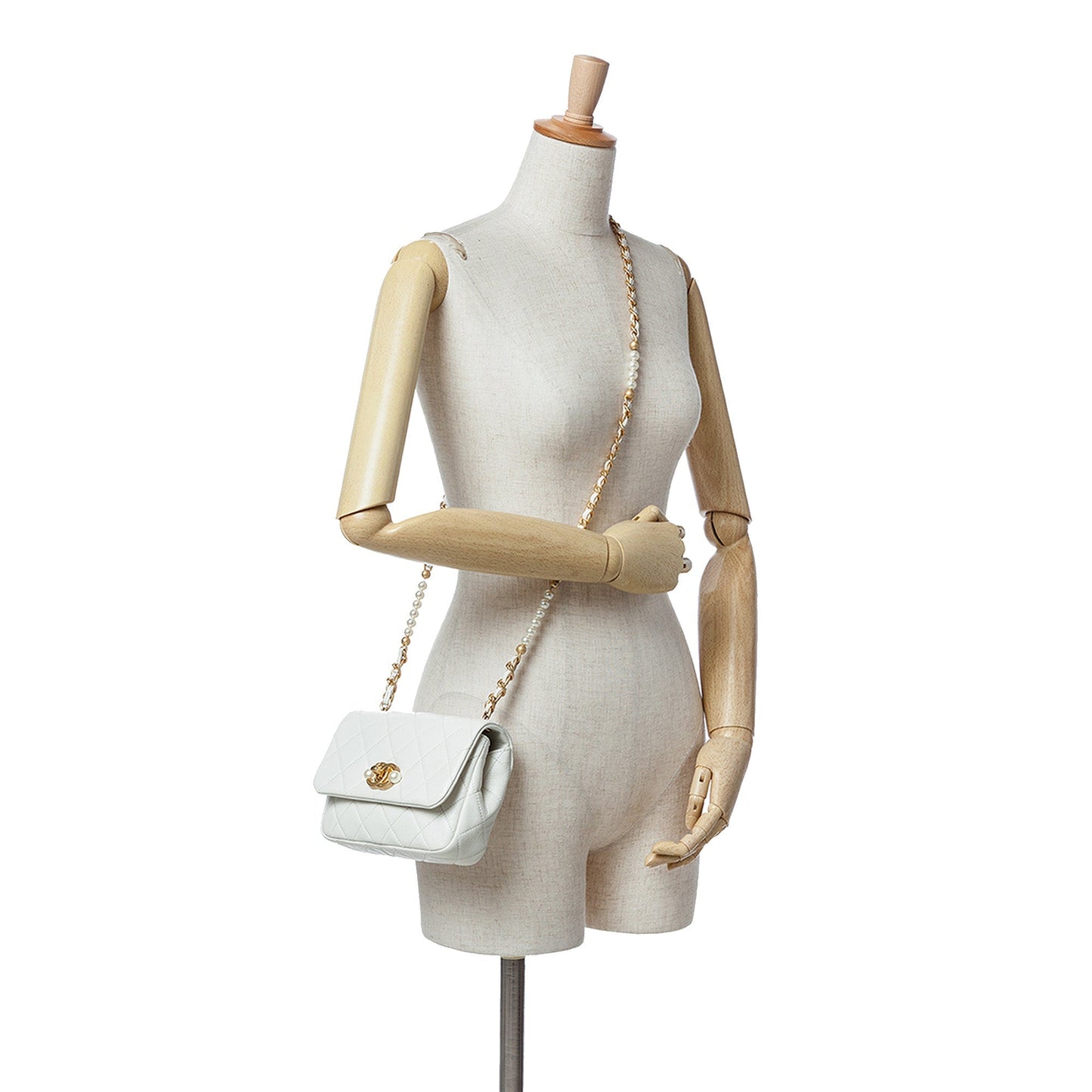 White Chanel Mini Glazed Calfskin Pearl Side Flap Crossbody Bag