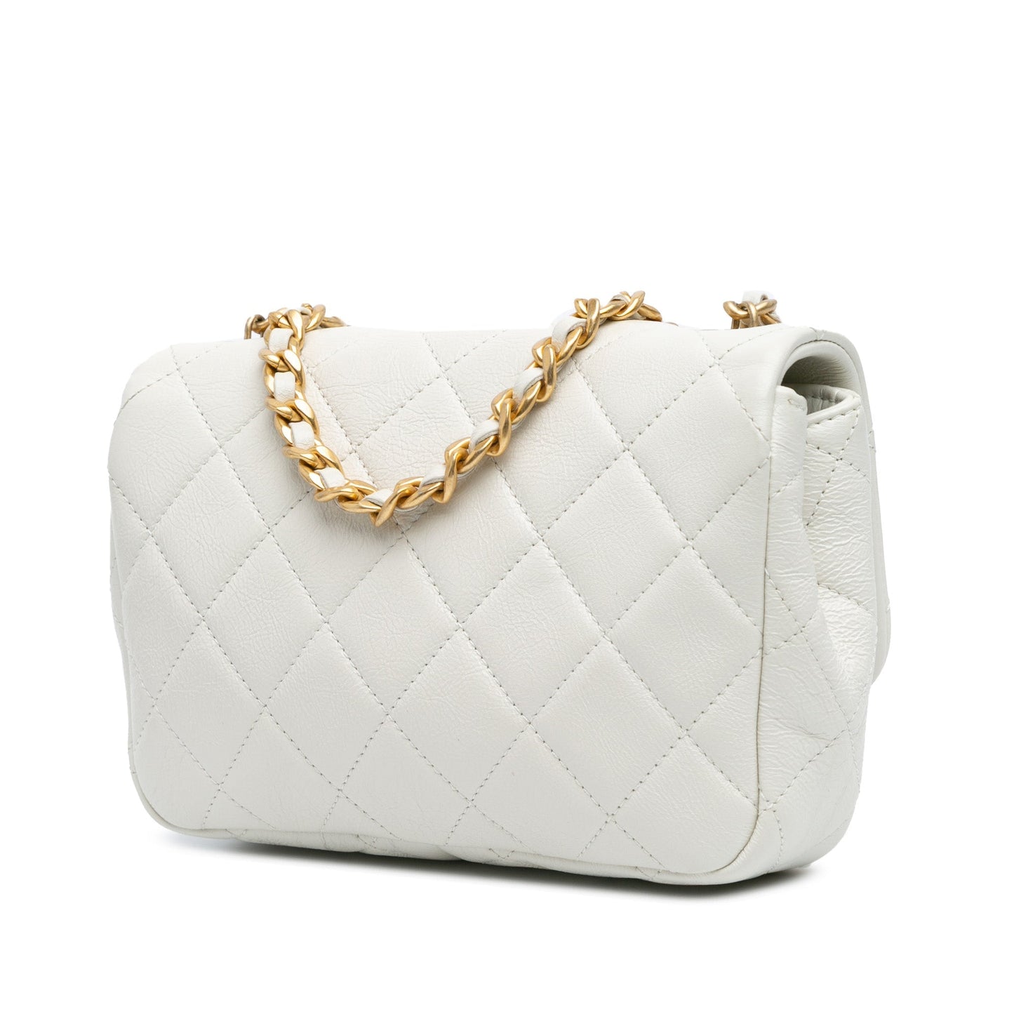 White Chanel Mini Glazed Calfskin Pearl Side Flap Crossbody Bag