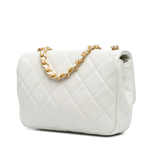White Chanel Mini Glazed Calfskin Pearl Side Flap Crossbody Bag