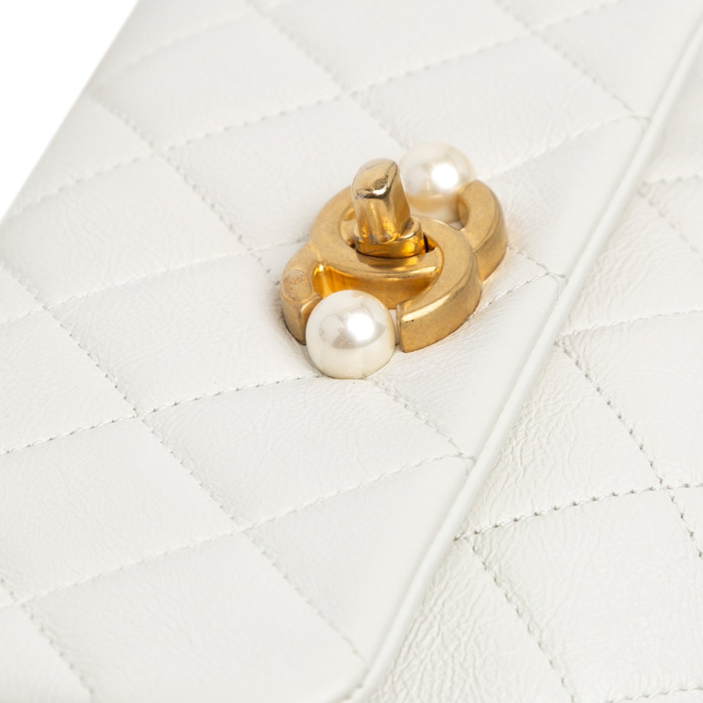 White Chanel Mini Glazed Calfskin Pearl Side Flap Crossbody Bag