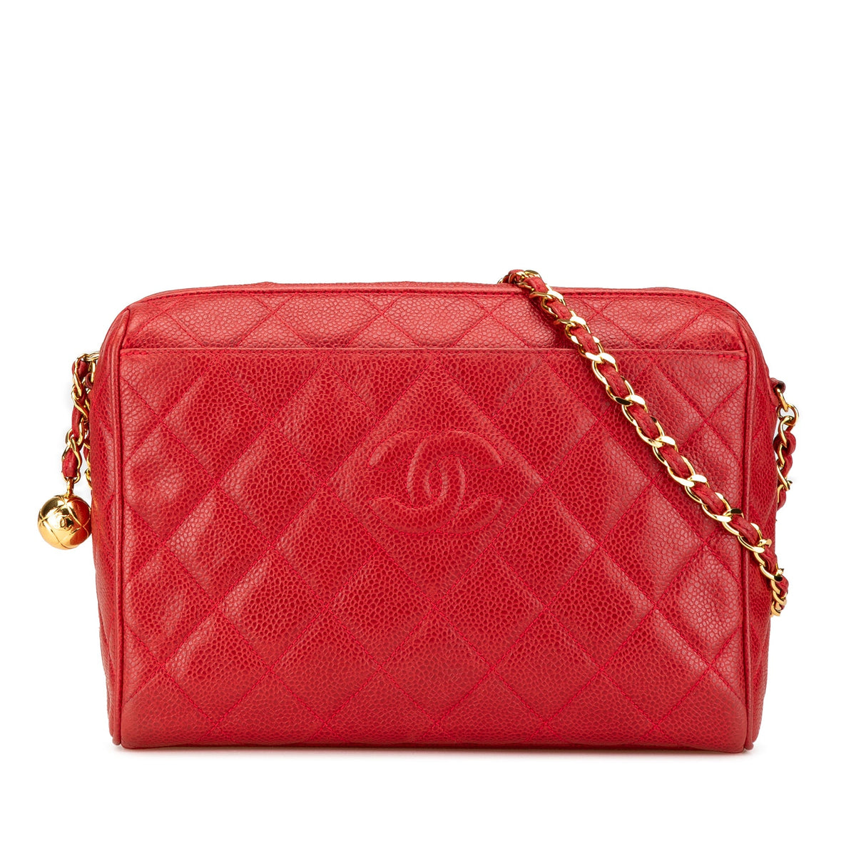 Red Chanel CC Quilted Caviar Chain Camera Bag