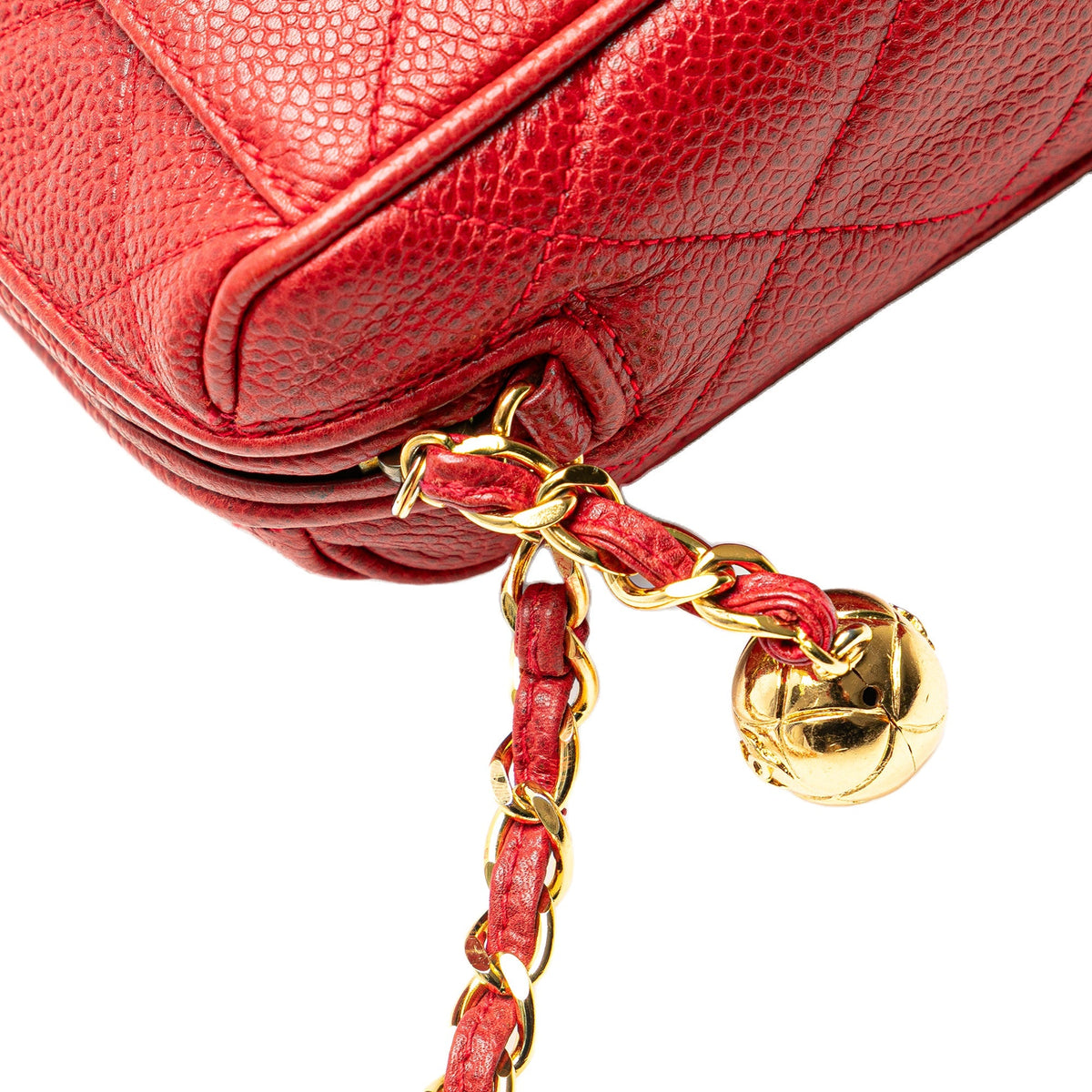 Red Chanel CC Quilted Caviar Chain Camera Bag