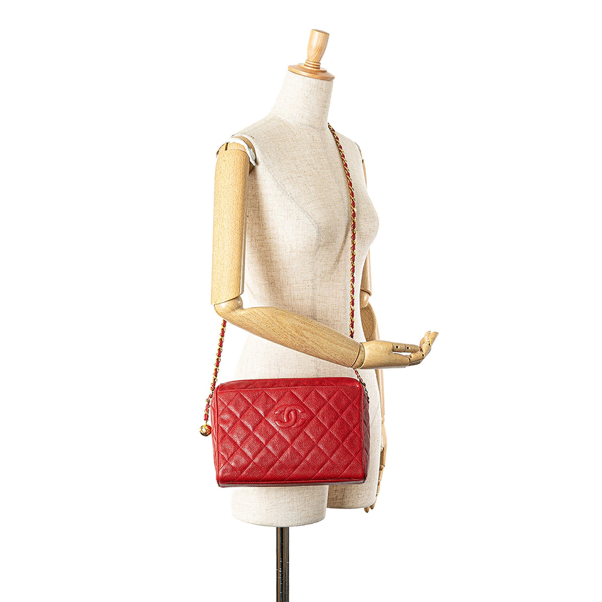Red Chanel CC Quilted Caviar Chain Camera Bag