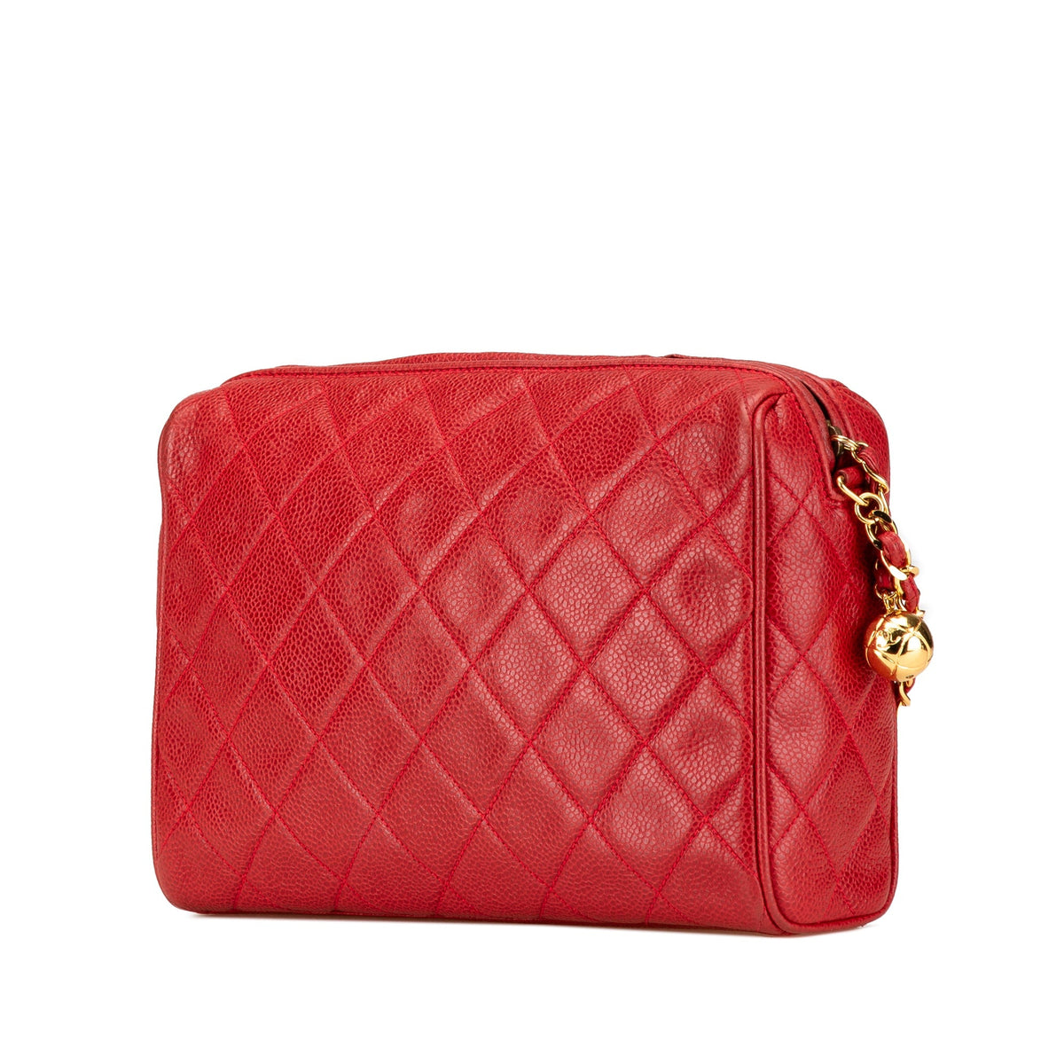 Red Chanel CC Quilted Caviar Chain Camera Bag