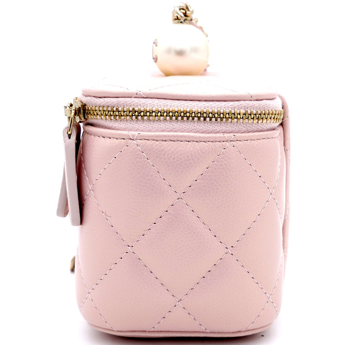 Chanel Mini Caviar GHW Vanity Case with Pearl Details Light Pink