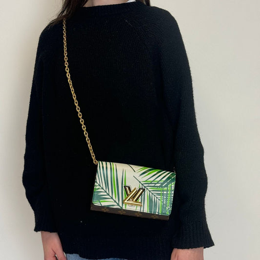 Louis Vuitton Twist Chain Wallet Limited Edition Palm Print Leather with Monogram Canvas