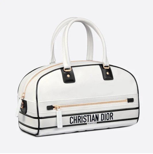 CHRISTIAN DIOR White Quilted Leather Medium Vibe Bowling Bag
