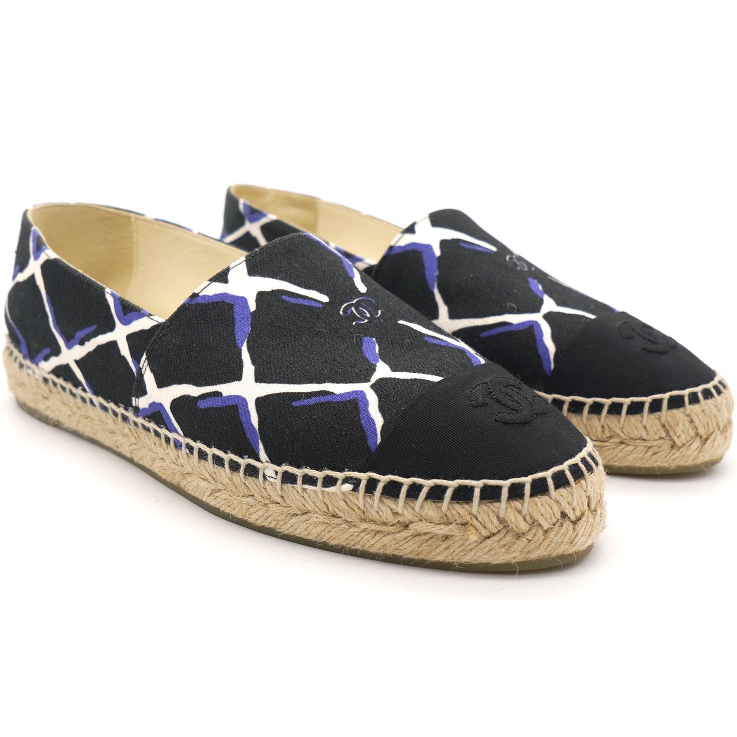 Chanel Black Printed Canvas Espadrilles 39
