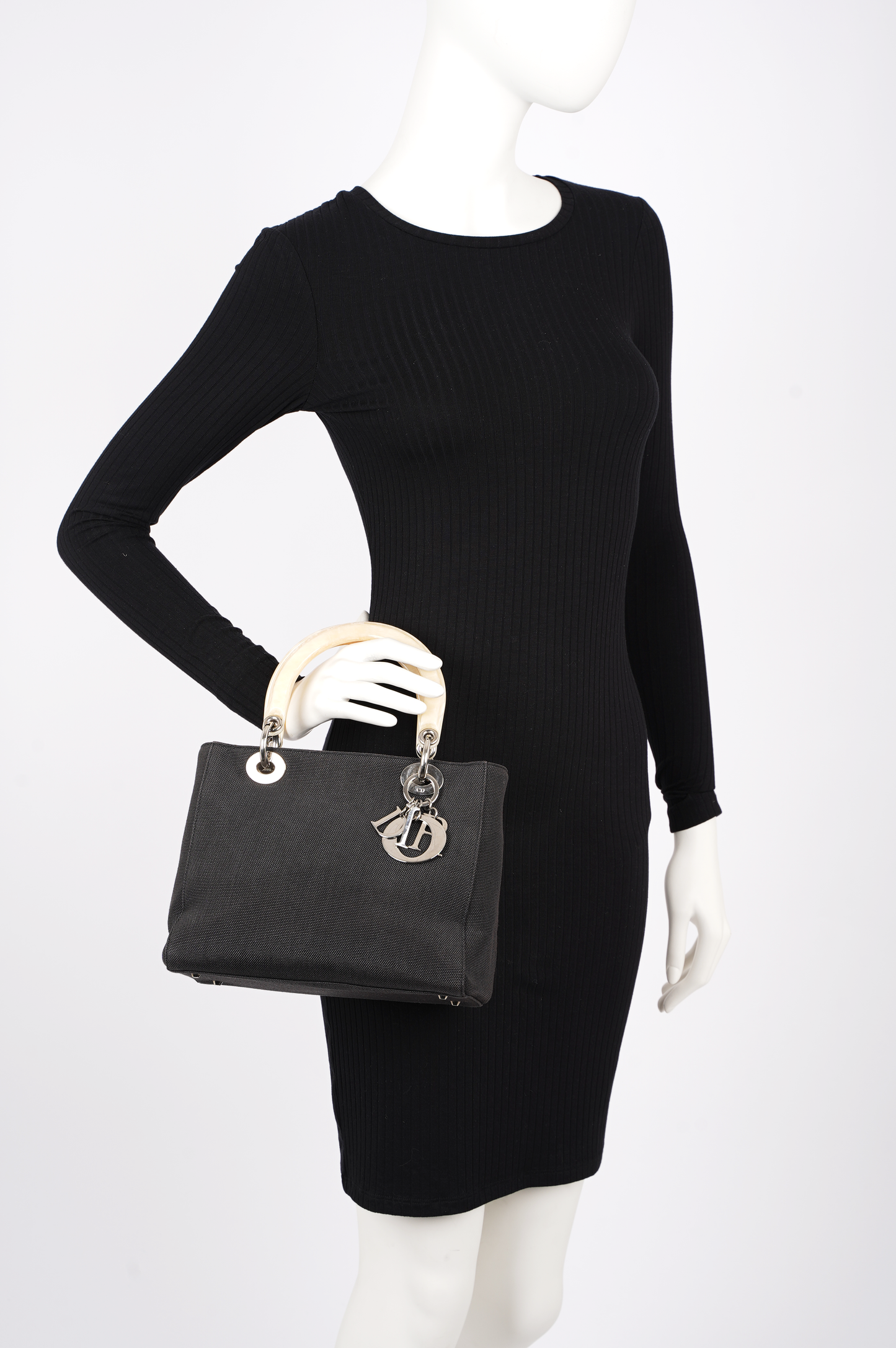 Christian Dior Womens Vintage Lady Dior Black / Ivory Medium
