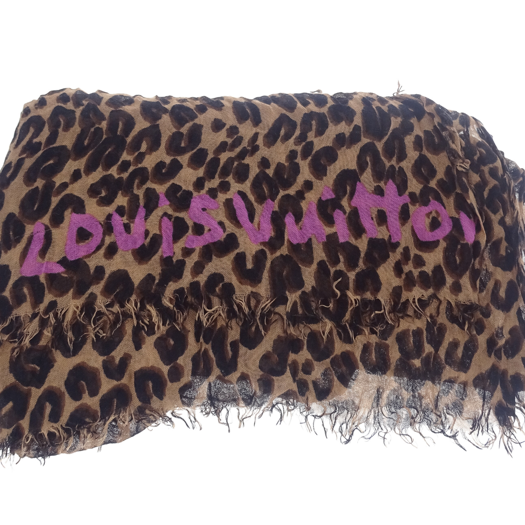 Louis Vuitton Rare Stephen Sprouse Brown Leopard Stole Cashmere & Silk