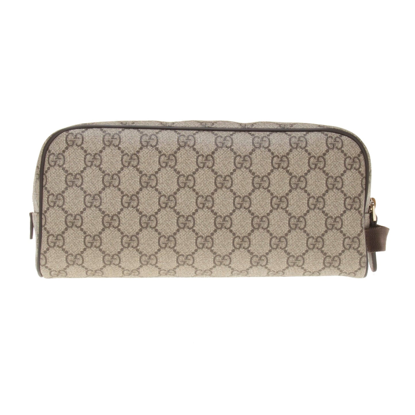 Gucci 211125 Beige/Ebony GG Supreme Canvas with Brown Leather Trim Toiletry Case