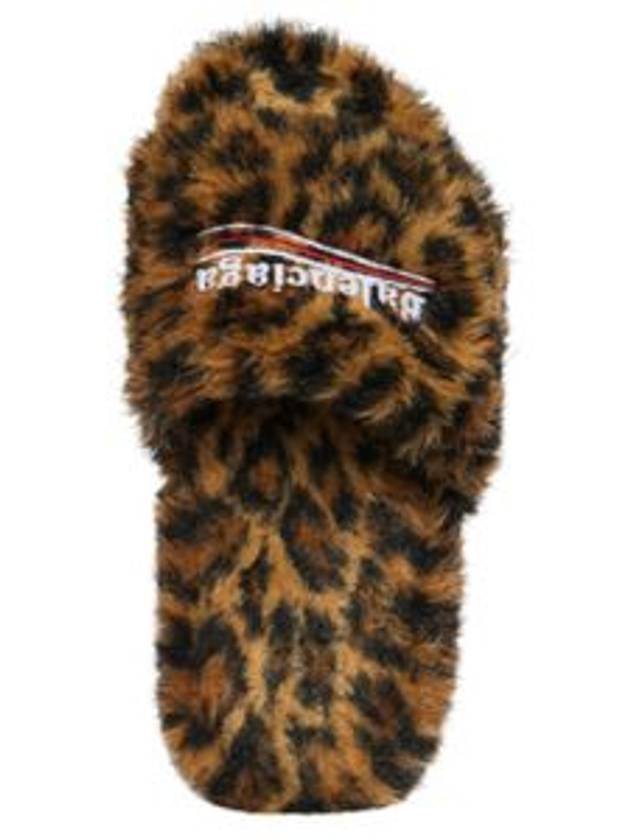 Luxury Balenciaga  Leopard Pattern Fake Fur Slide Slippers