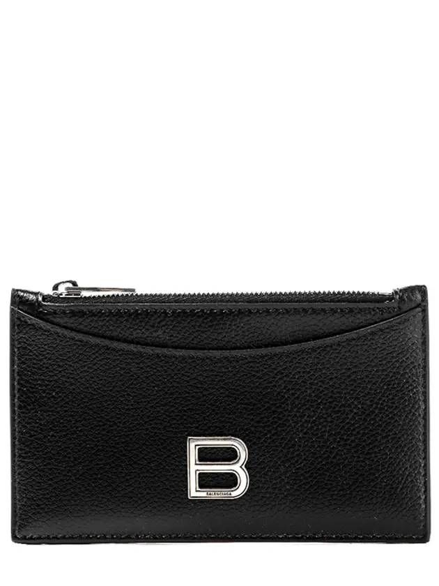 Luxury Balenciaga  Hourglass Zipper Leather Card Wallet Black Silver