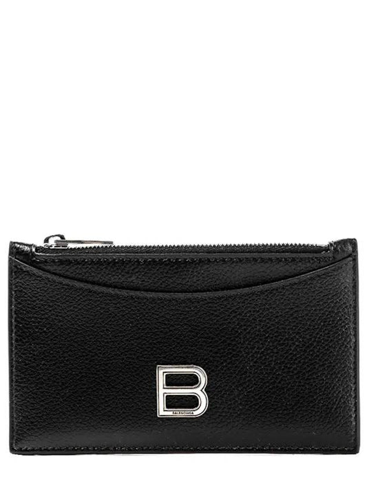 Luxury Balenciaga  Hourglass Zipper Leather Card Wallet Black Silver