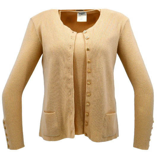 Chanel Ensemble Cardigan Tops Beige 96A #48