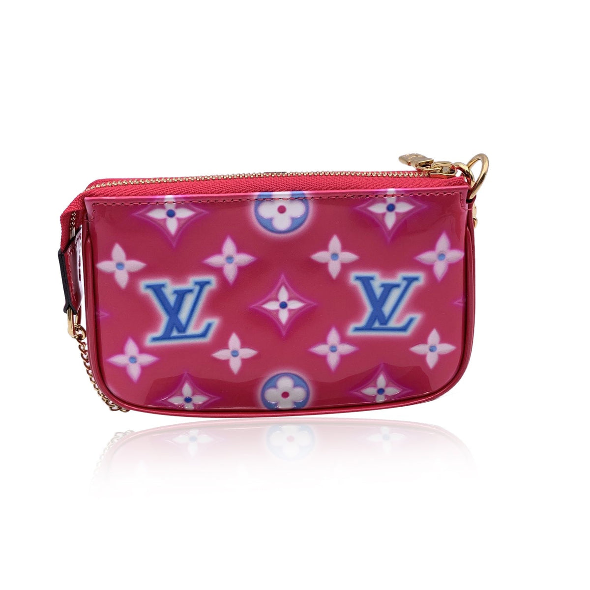 LOUIS VUITTON Pink Neon Monogram Vernis Mini Pochette Accessories Bag