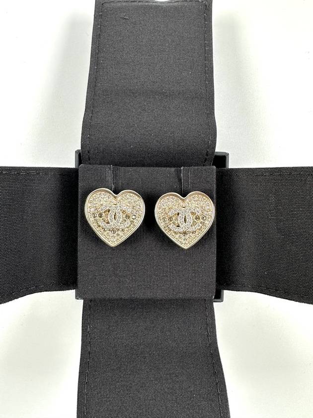 CC Logo Heart Crystal Earrings Gold Chanel