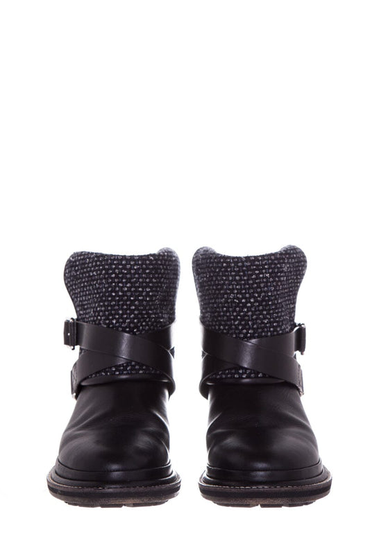 Chanel Black Tweed & Leather Boots SZ 37