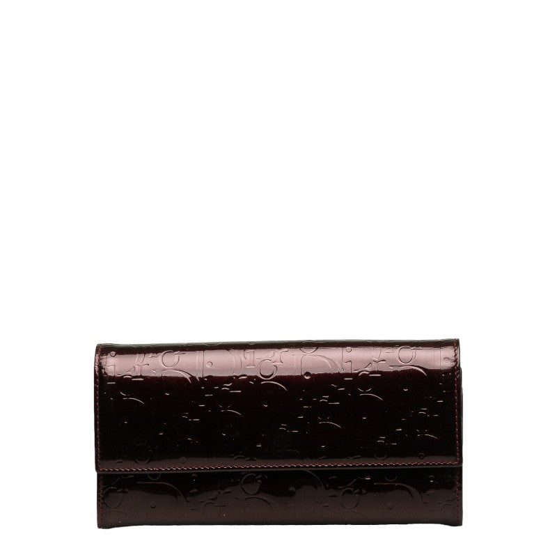 DIOR Trotter Long Wallet Bordeaux Wine Red Enamel