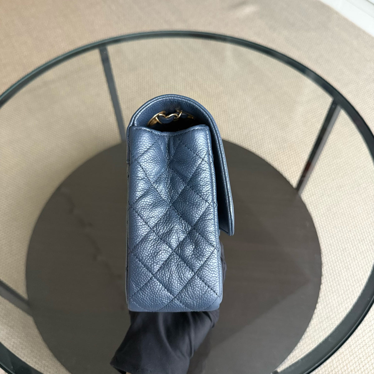 Chanel Seasonal Two-tone Flap - Caviar 27CM Quilted Grained Calfskin Blue Gold Hardware Series 21
