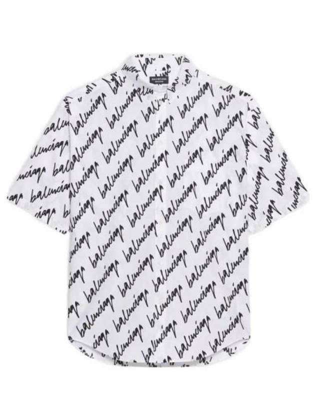 Luxury Balenciaga  All-Over Logo Print Short Sleeve Shirt White