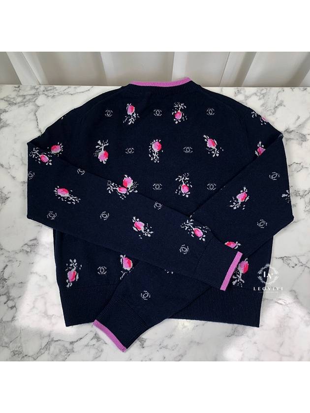 Flower CC Logo Cashmere Knit Top Navy Blue Chanel