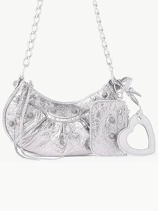 Luxury Balenciaga  WoMen's Le Cagole XS Chain Metal Shoulder Bag Silver
