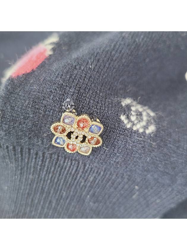 Flower CC Logo Cashmere Knit Top Navy Blue Chanel