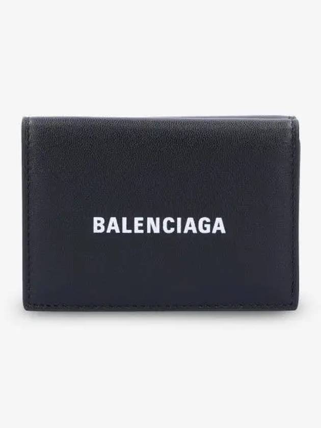 Luxury Balenciaga  Logo Print Tri-Fold Half Wallet Black