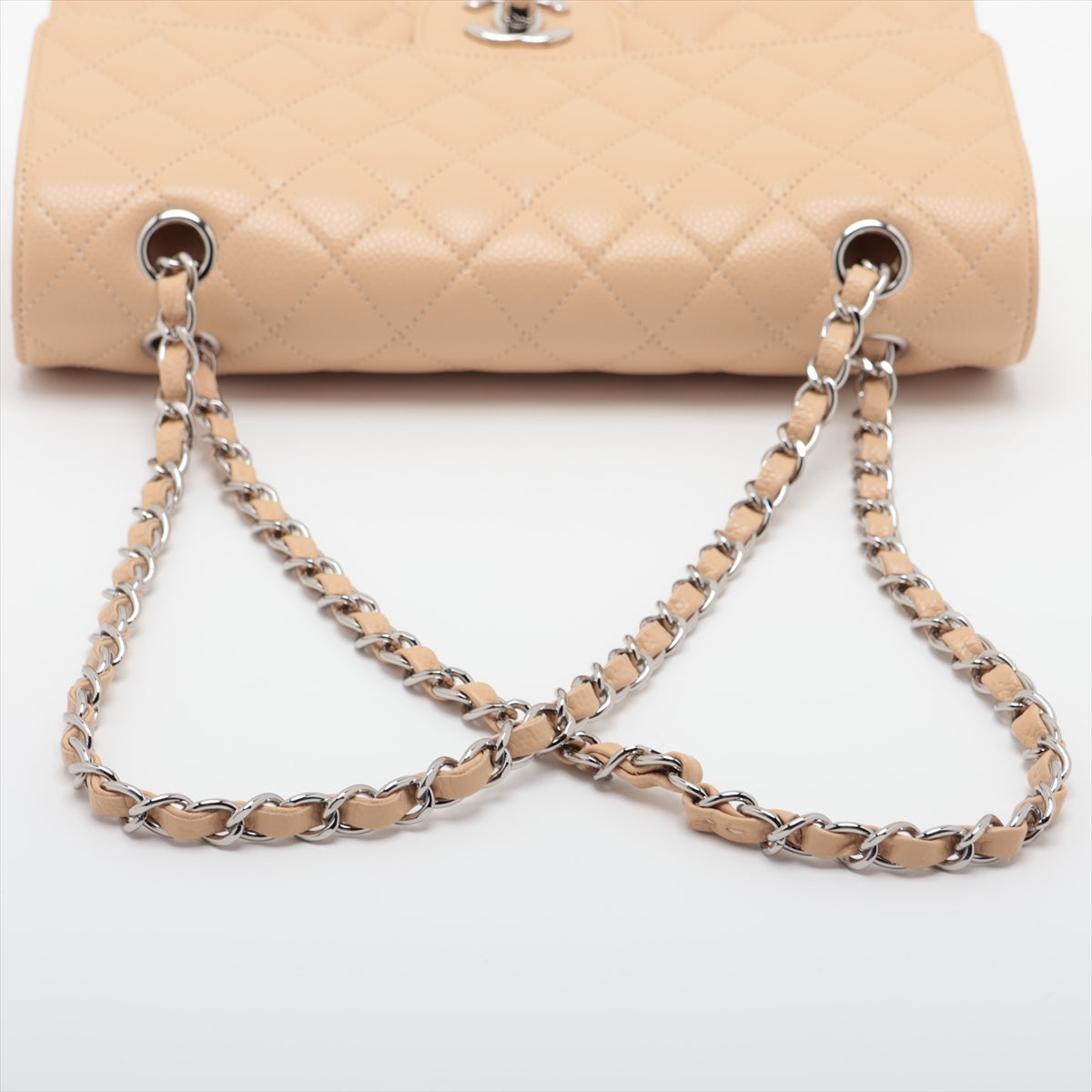 Chanel Matrasse 25 Caviar S Double Flap Double Chain Bag Beige Silver  17th A01112