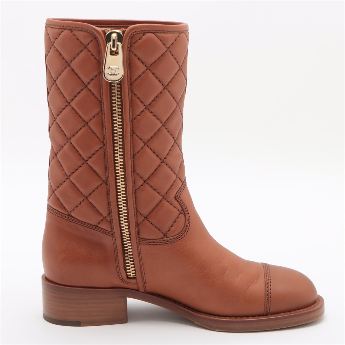 Chanel Coco Leather Short Boots 36C  Brown G36707 Matrasse Side Zip Box  Bag