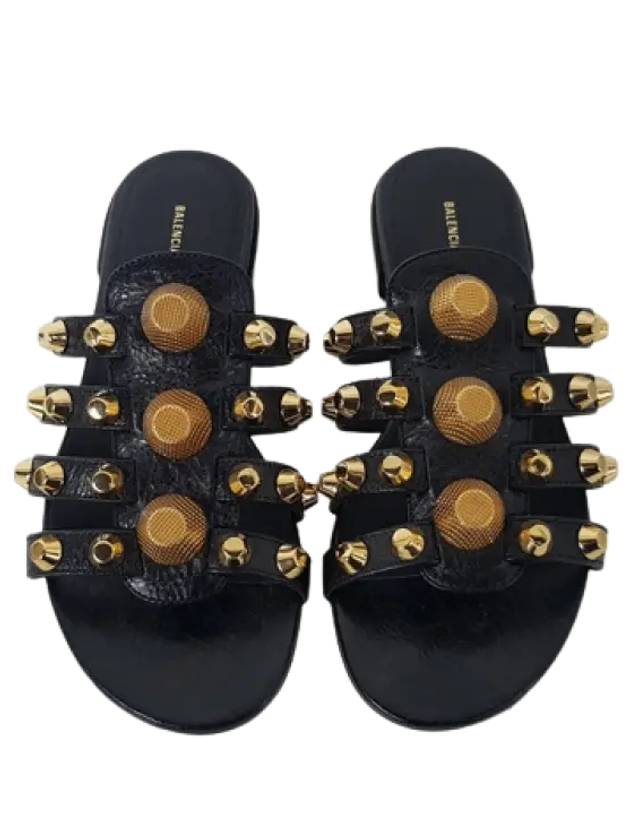 Luxury Balenciaga  Gold Stud Slippers Black