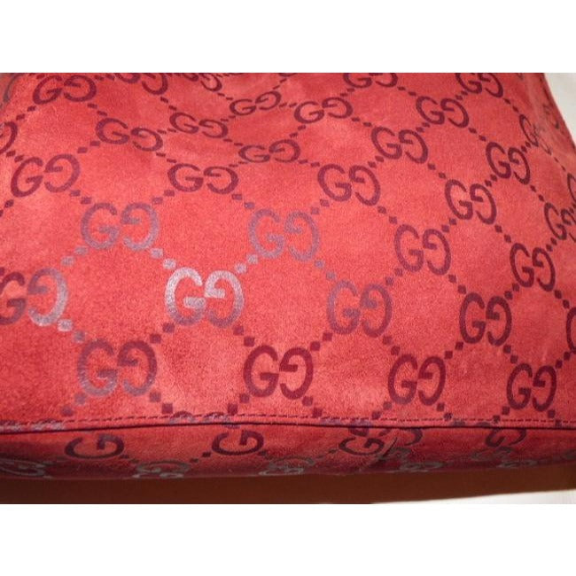 Gucci Tom Ford Red Embossed Guccissima Print Suede Leather Hobo w Wallet