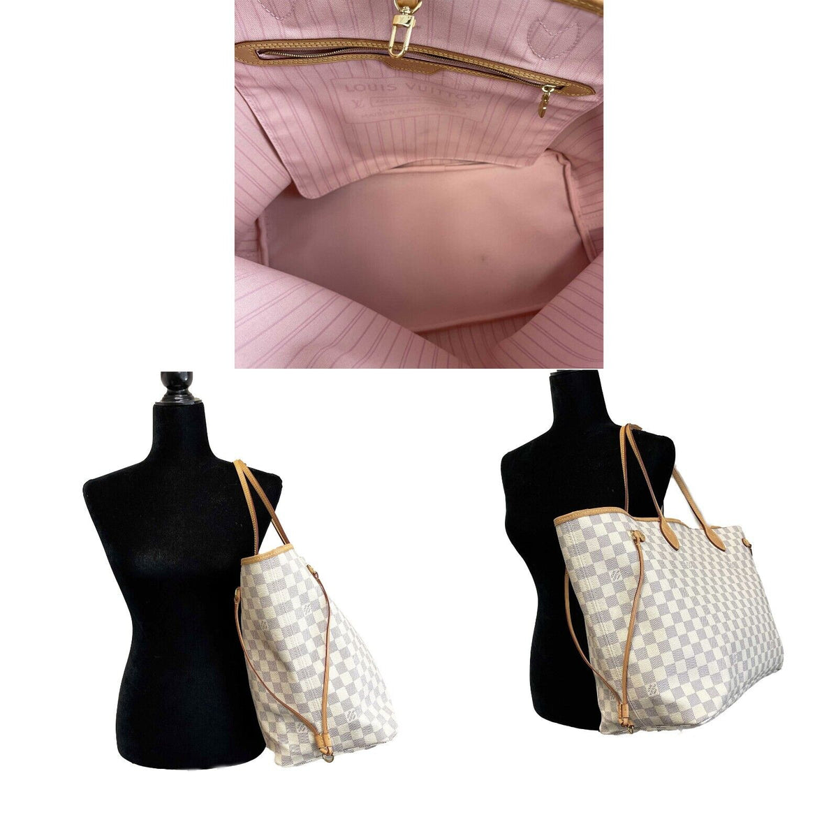 LOUIS VUITTON Neverfull GM Damier Azur W/Pouch White Handbag