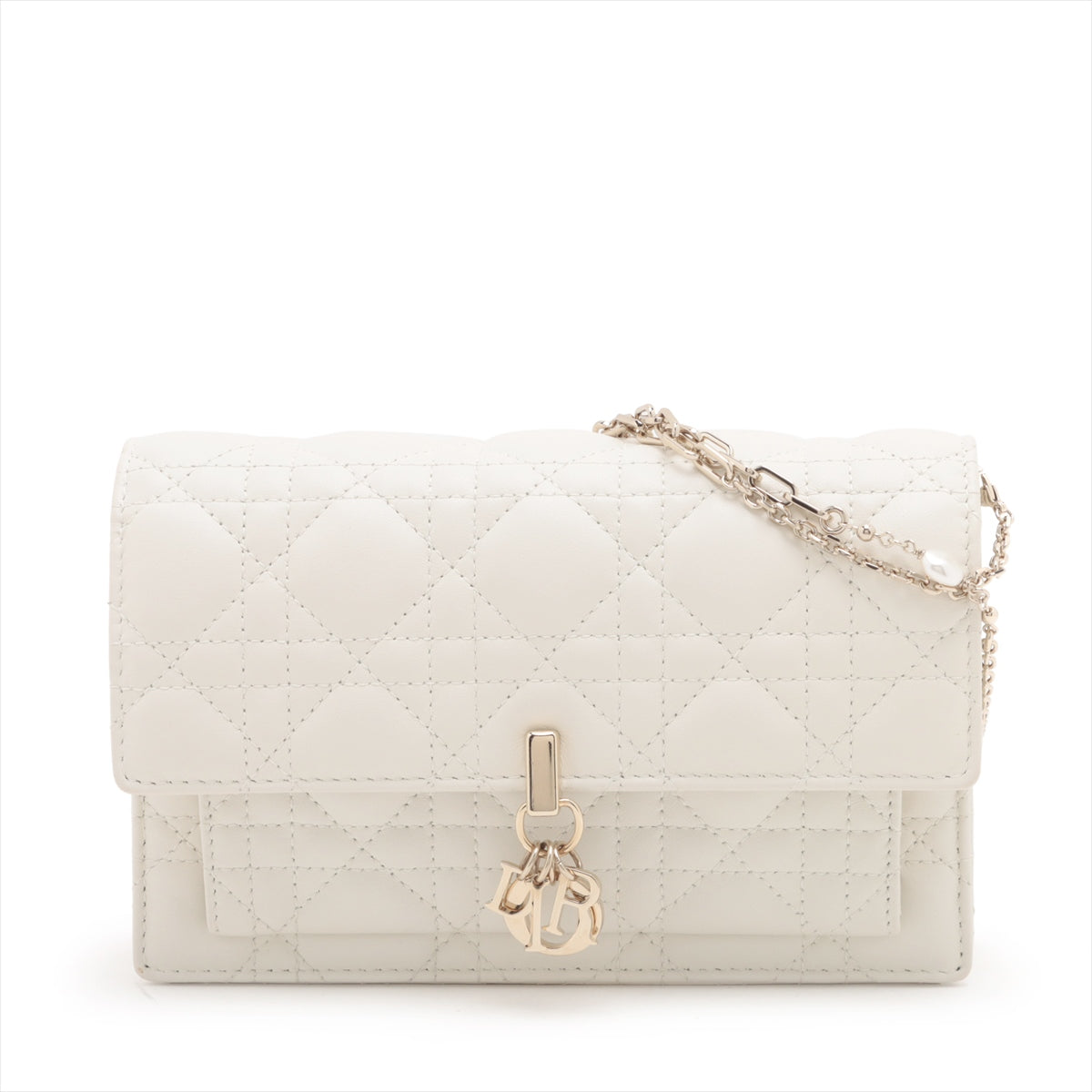 Christian Dior Lady Leather Chain Wallet White