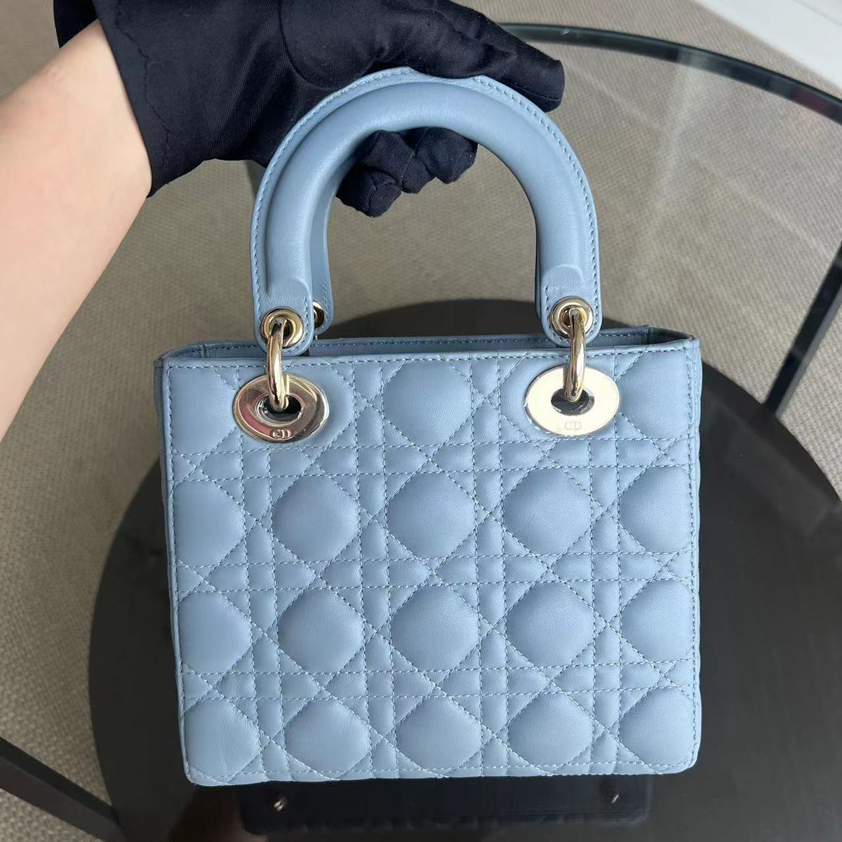 *Full Set, Receipt* Lady Small Cannage Lambskin Light Blue Golden Hardware ABC MyABC