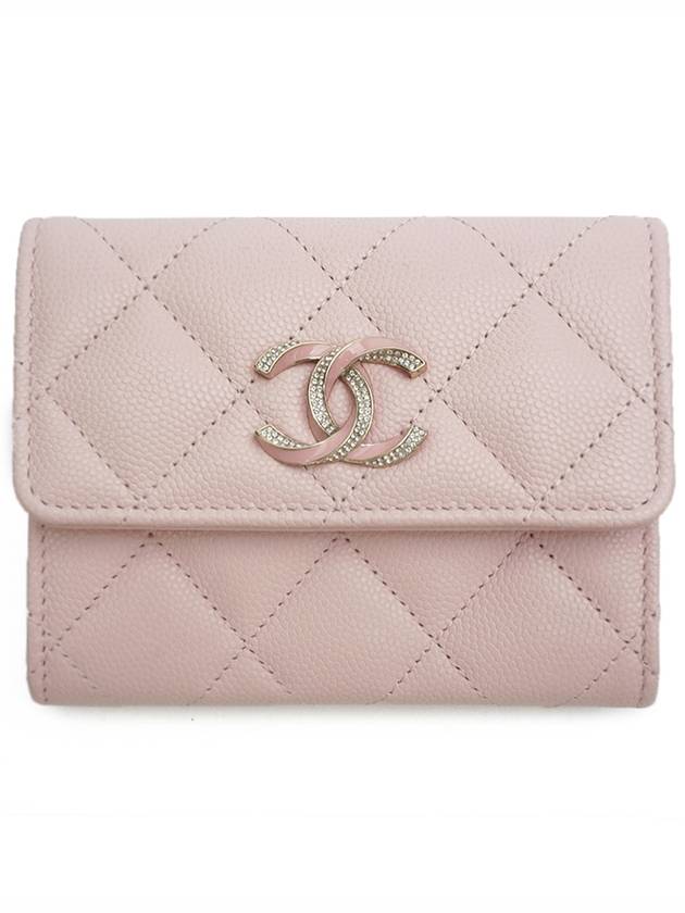 CC Logo Flap Caviar Card Holder Pink Chanel