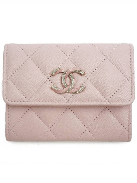 CC Logo Flap Caviar Card Holder Pink Chanel