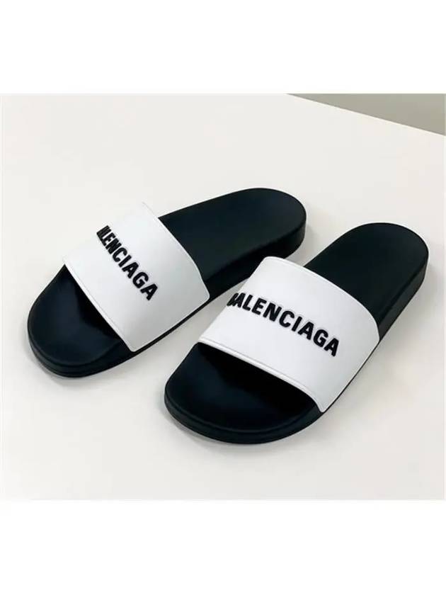 Luxury Balenciaga  Logo Pool Slippers White