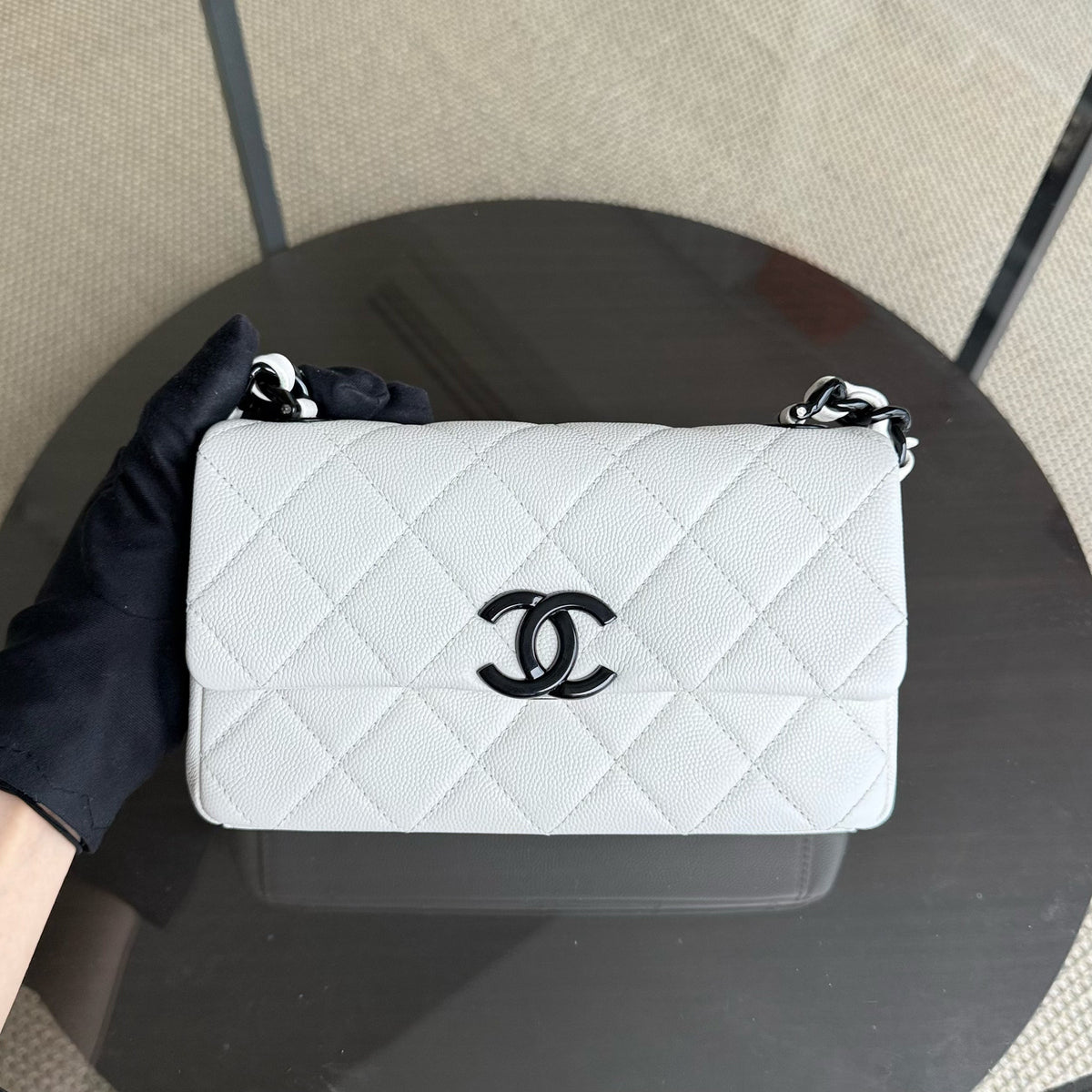 Chanel Seasonal Flap Small - Caviar My Everything Bag Quilted Grained Calfskin White Calfskin Black Hardware Series 30