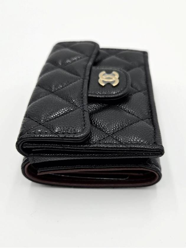 Classic Small Flap Wallet Grained Shiny Calfskin Gold Black Chanel
