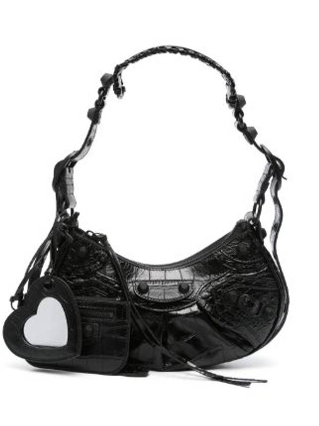 Luxury Balenciaga  Le Cagole XS Crocodile Leather Shoulder Bag Matte Black
