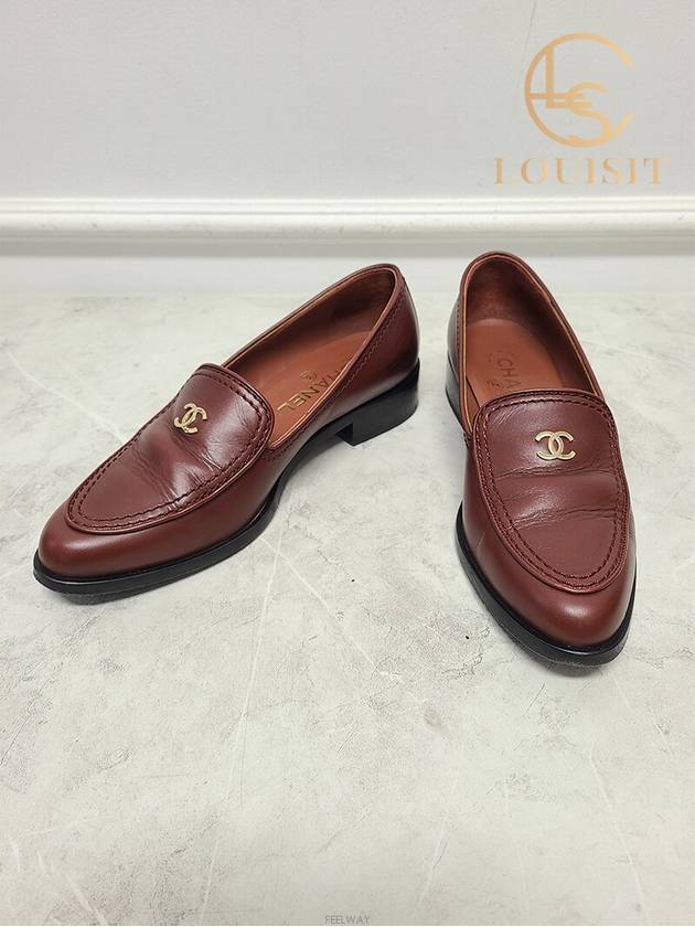 luxury goods Lewis IT 37 Brown gold CC logo moccasin loafers Chanel
