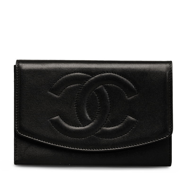 Chanel Double Folded Wallet Lambskin Black Ladies