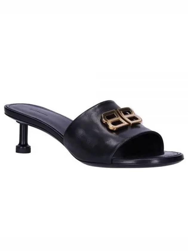 Luxury Balenciaga  BB Leather Slipper Heels Black