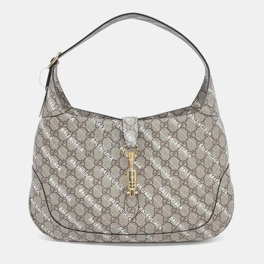Gucci x Luxury Balenciaga  Beige GG Supreme Hacker Project Jackie 1961 Medium Hobo Bag